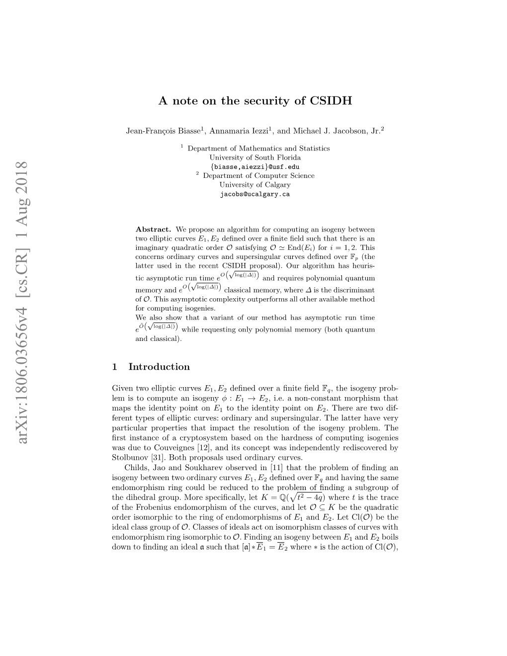 A Note on the Security of CSIDH