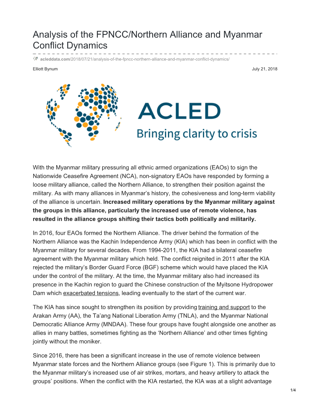 Analysis of the FPNCC/Northern Alliance and Myanmar Conflict Dynamics