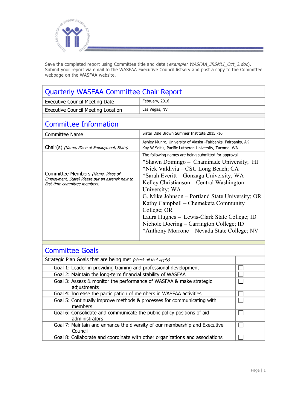 Save the Completed Report Using Committee Title and Date (Example: WASFAA JRSMLI Feb 10 s3