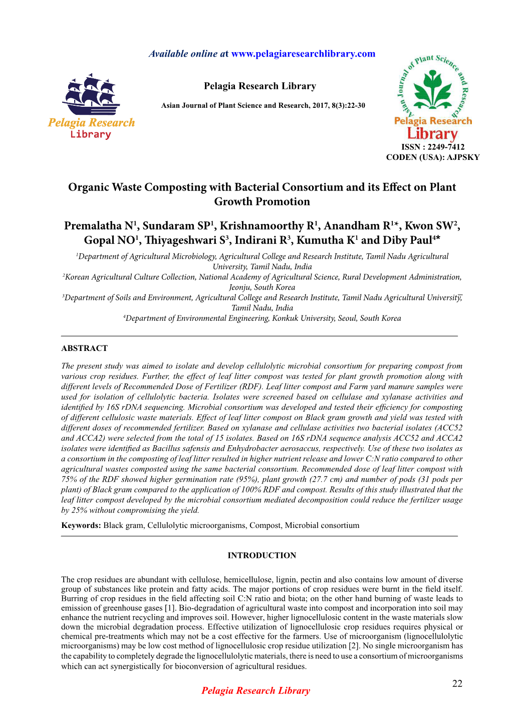 Organic Waste Composting with Bacterial Consortium and Its Effect on Plant Growth Promotion