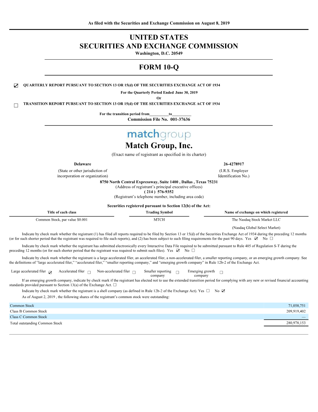 Match Group, Inc. (Exact Name of Registrant As Specified in Its Charter)