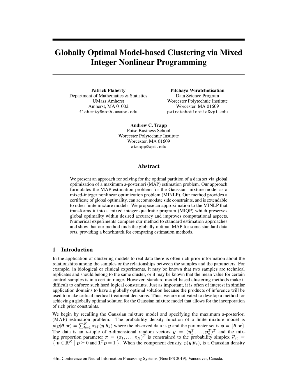 Globally Optimal Model-Based Clustering Via Mixed Integer Nonlinear Programming