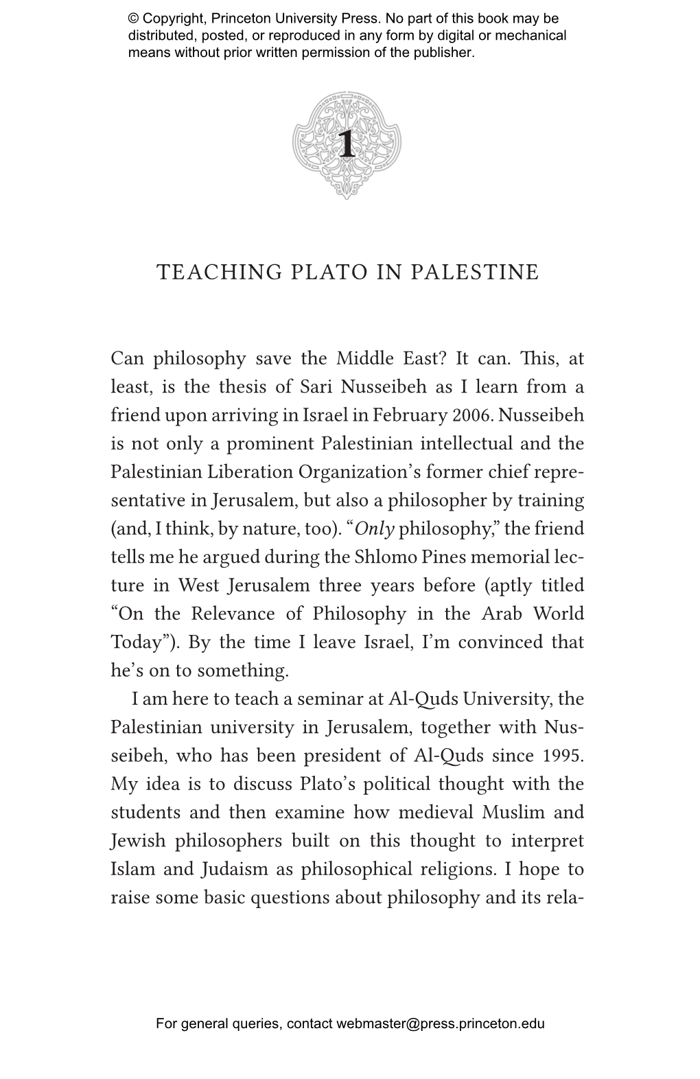 Teaching Plato in Palestine: Philosophy in a Divided World