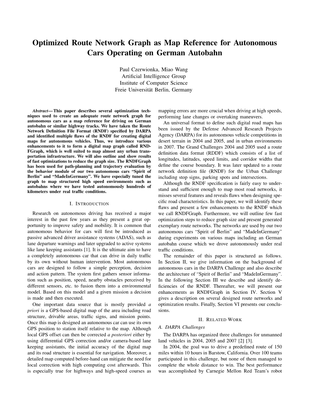 Optimized Route Network Graph As Map Reference for Autonomous Cars Operating on German Autobahn