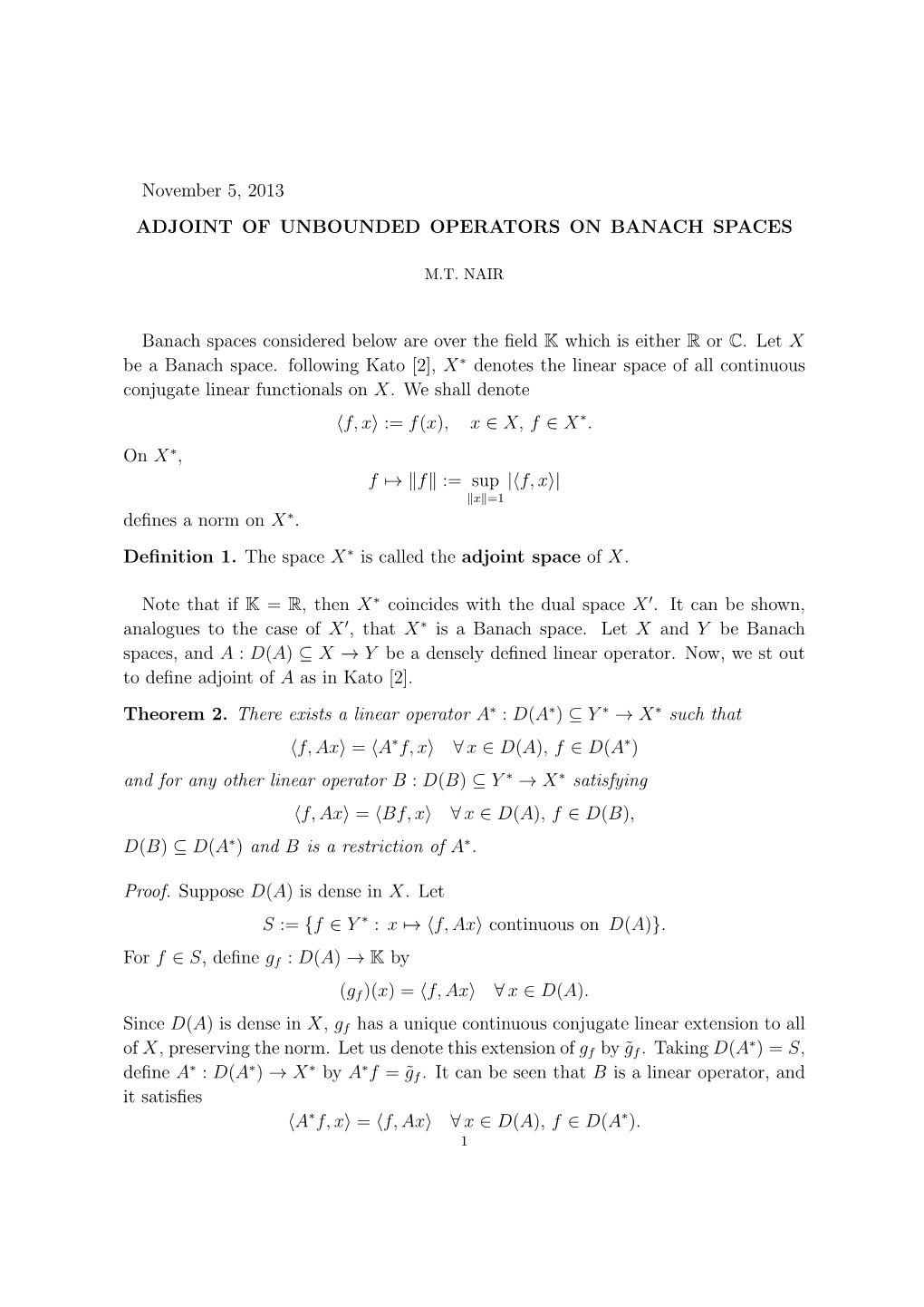 Adjoint of Unbounded Operators on Banach Spaces