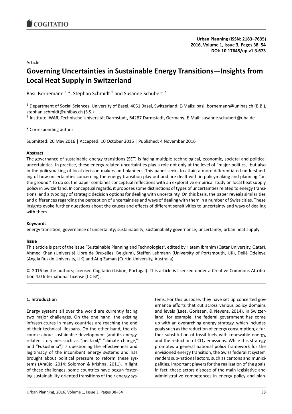 Governing Uncertainties in Sustainable Energy Transitions—Insights from Local Heat Supply in Switzerland
