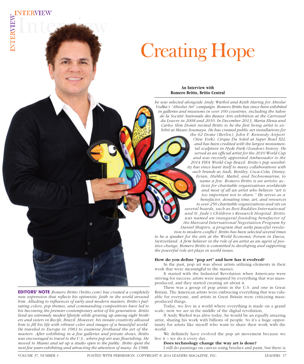 To Download a PDF of an Interview with Romero Britto, Britto Central