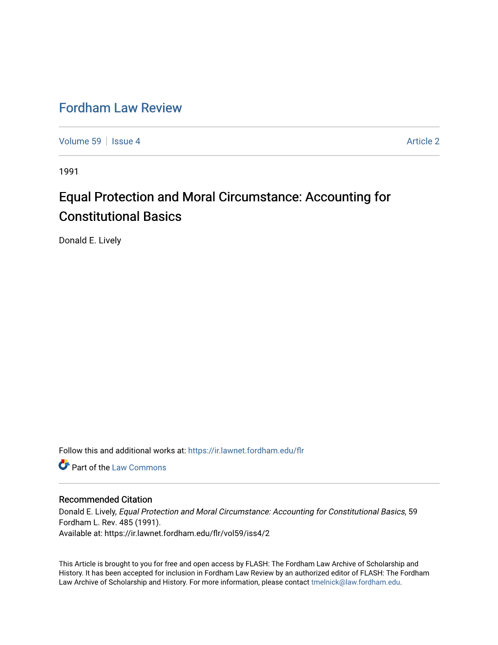 Equal Protection and Moral Circumstance: Accounting for Constitutional Basics