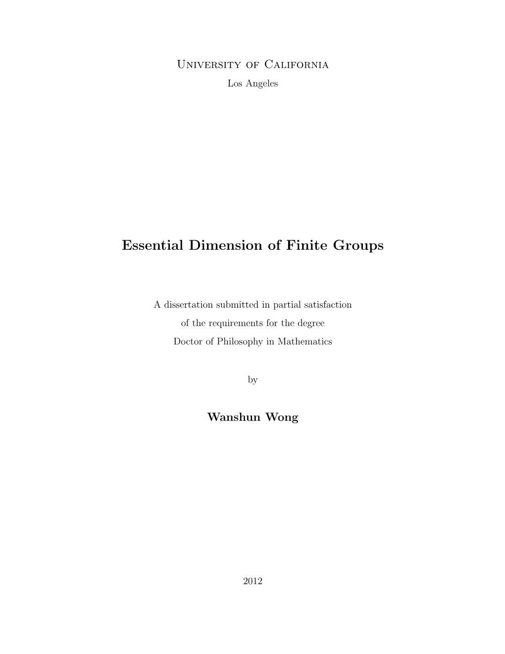 Essential Dimension of Finite Groups