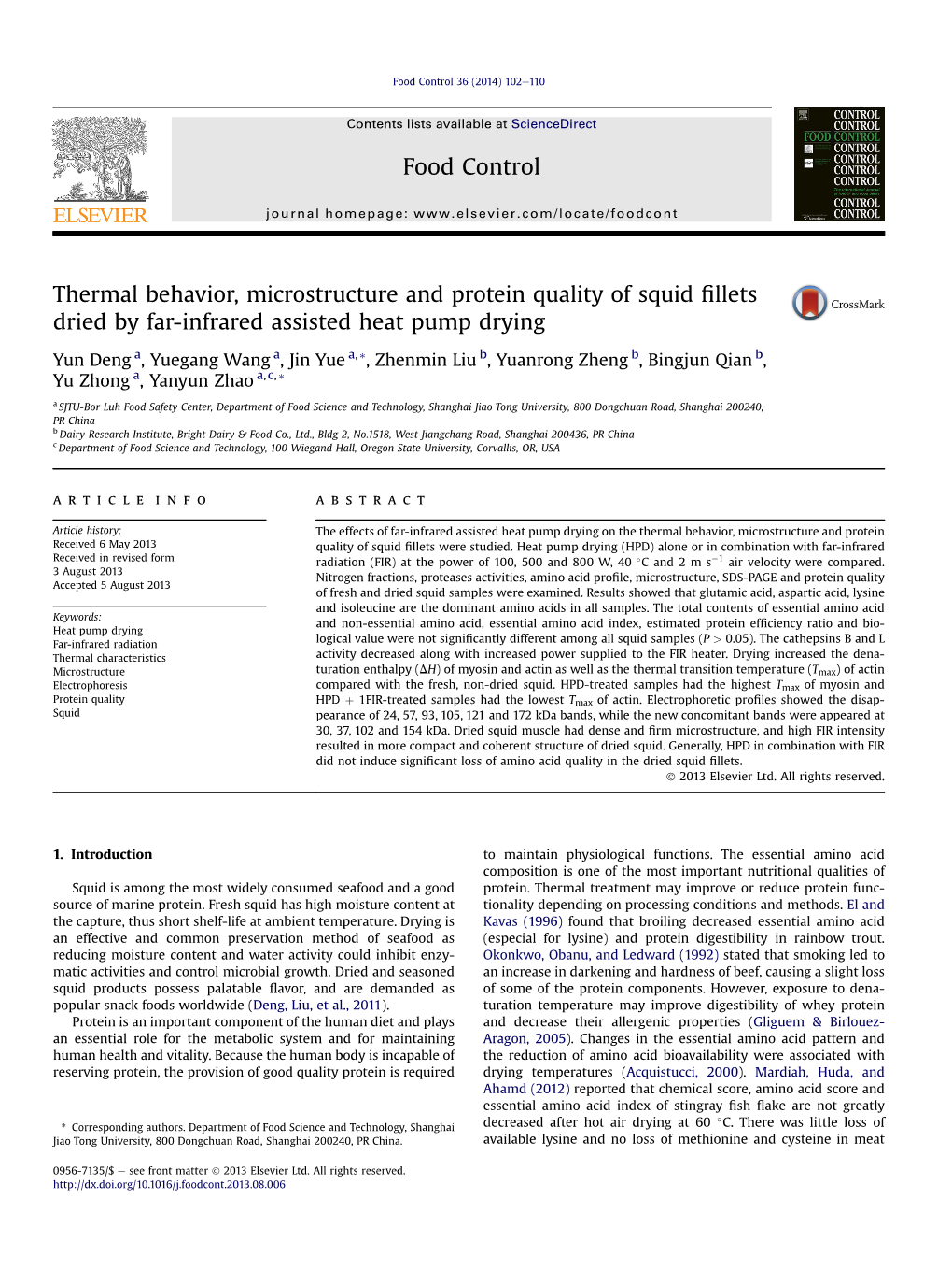 Thermal Behavior, Microstructure and Protein Quality of Squid Fillets Dried