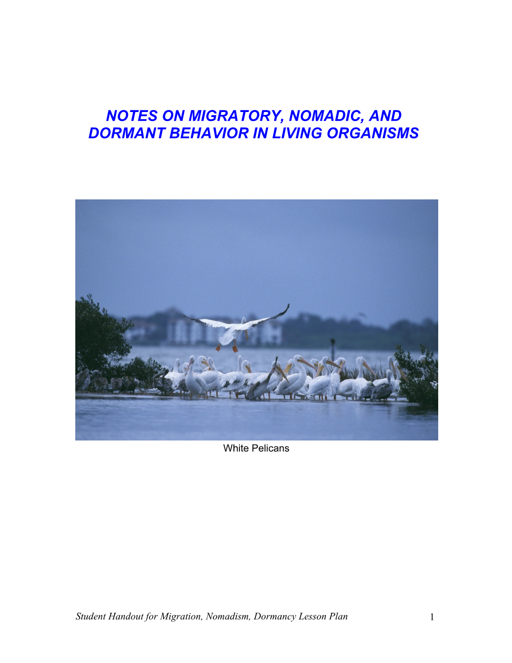 Notes on Migratory, Nomadic, and Dormant Behavior in Living Organisms