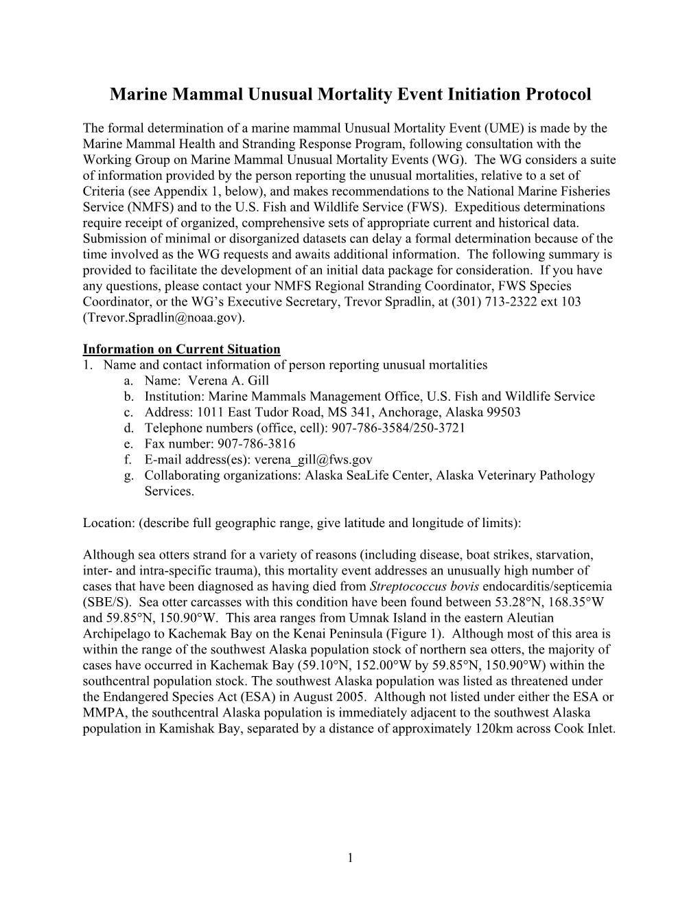 Criteria for Determining an Unusual Marine Mammal Morbidity/Mortality Event (Appendix 1), 4 Apply to the Current Sea Otter Situation