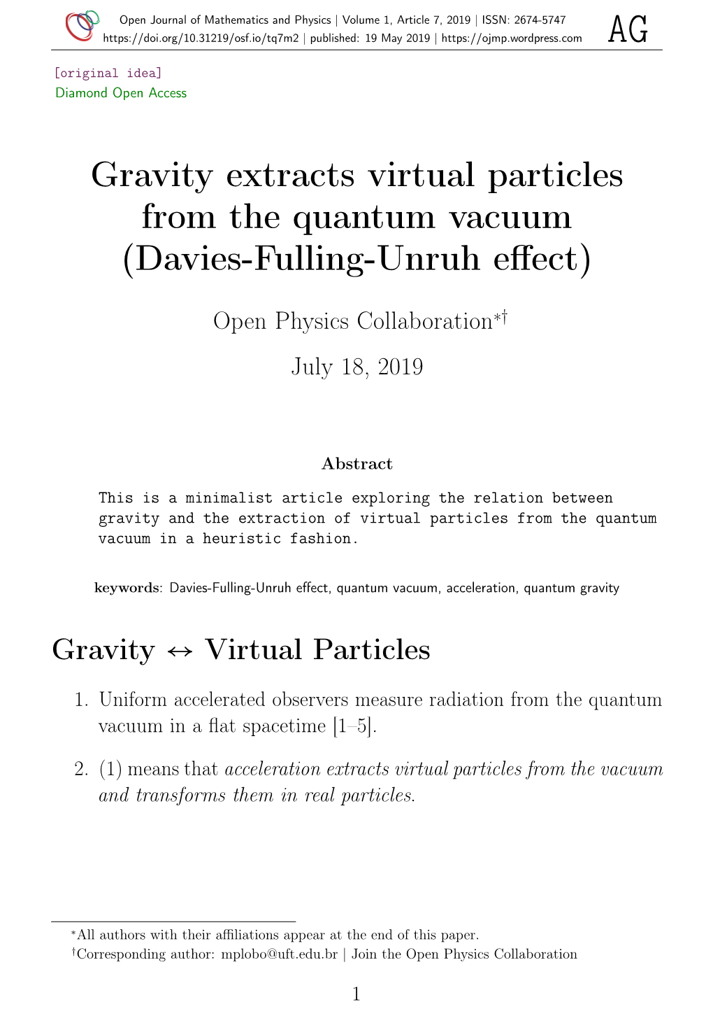 Gravity Extracts Virtual Particles from the Quantum Vacuum (Davies-Fulling-Unruh Eﬀect)