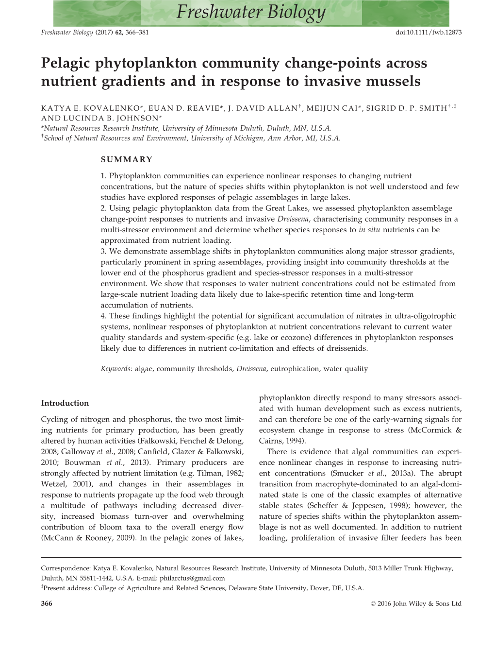 Pelagic Phytoplankton Community Change‐Points Across