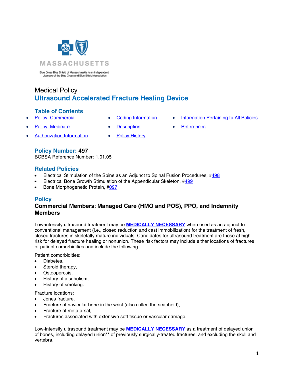 Medical Policy Ultrasound Accelerated Fracture Healing Device