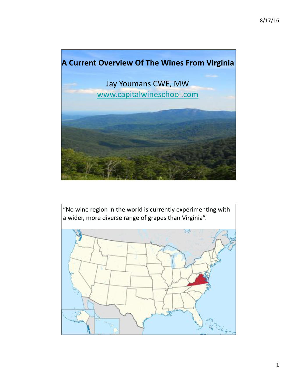 2016 Currnet Overview of Virginia Wine.Virpptx.Pptx