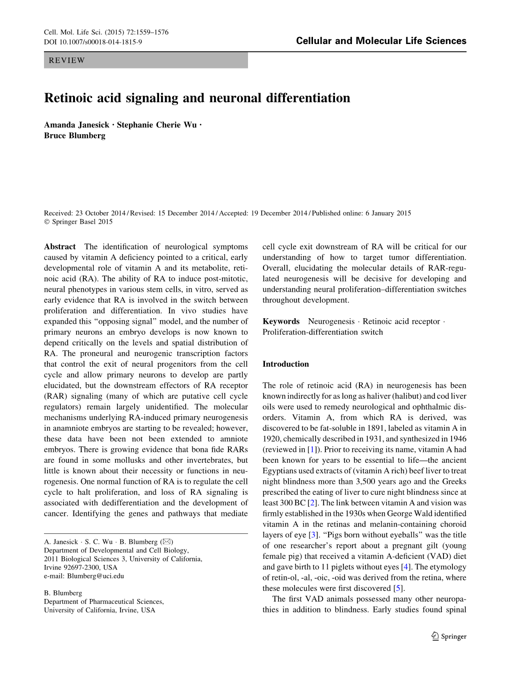 Retinoic Acid Signaling and Neuronal Differentiation