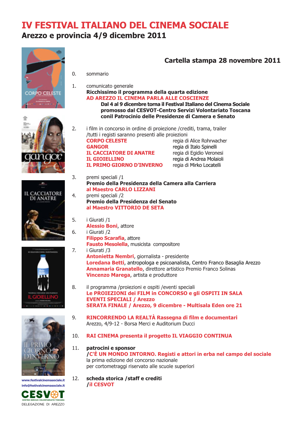 4 FESTIVAL ITALIANO CINEMA SOCIALE Cartella Stampa.Pmd