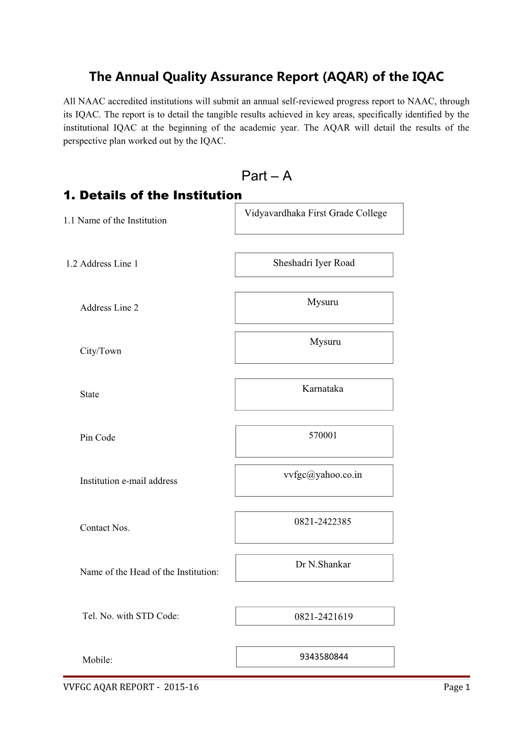 The Annual Quality Assurance Report (AQAR) of the IQAC s3