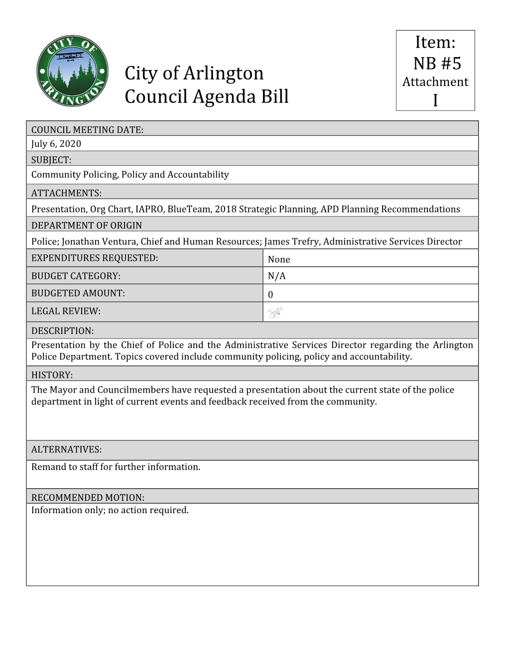 Attachment Council Agenda Bill I