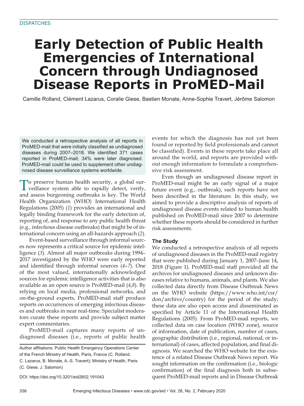 Early Detection of Public Health Emergencies of International