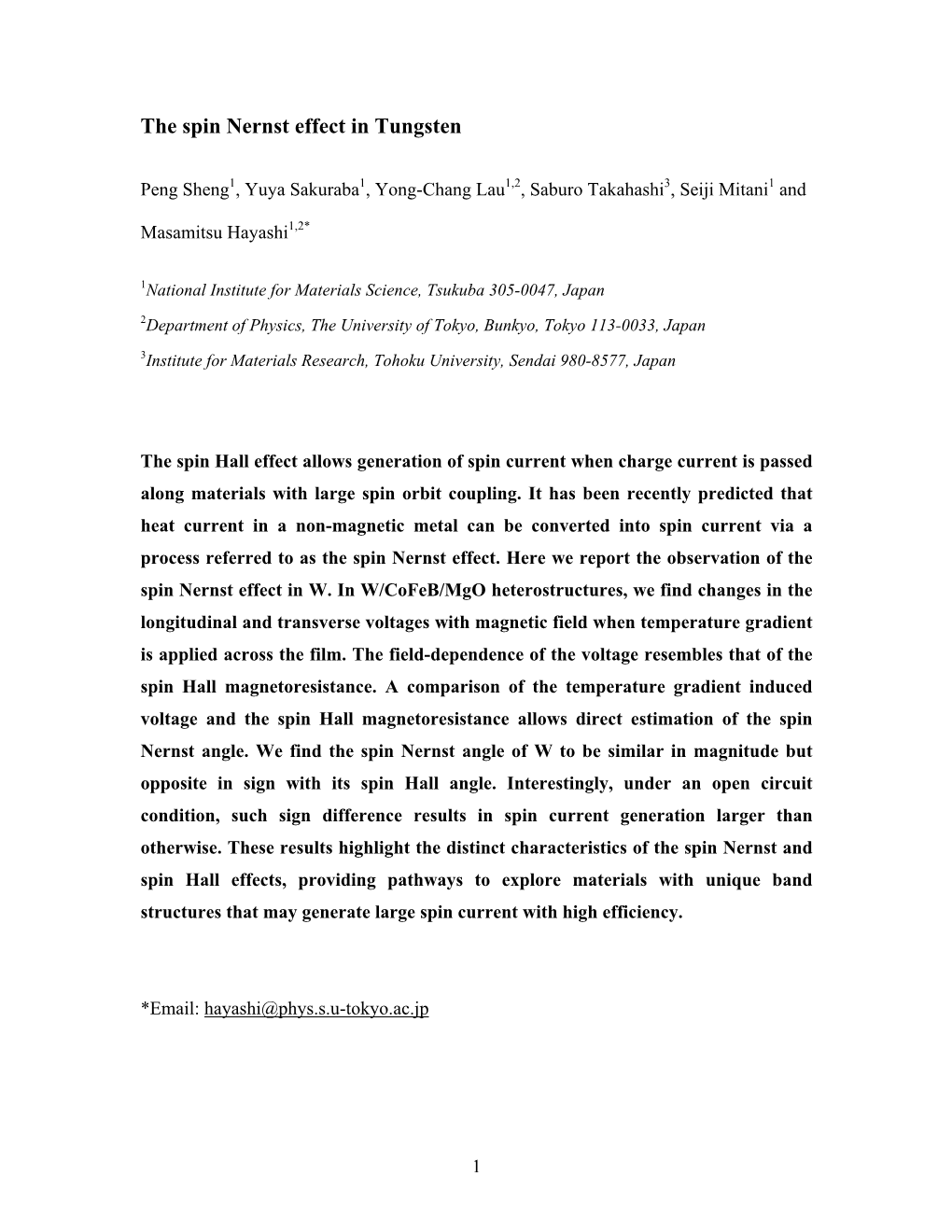 The Spin Nernst Effect in Tungsten