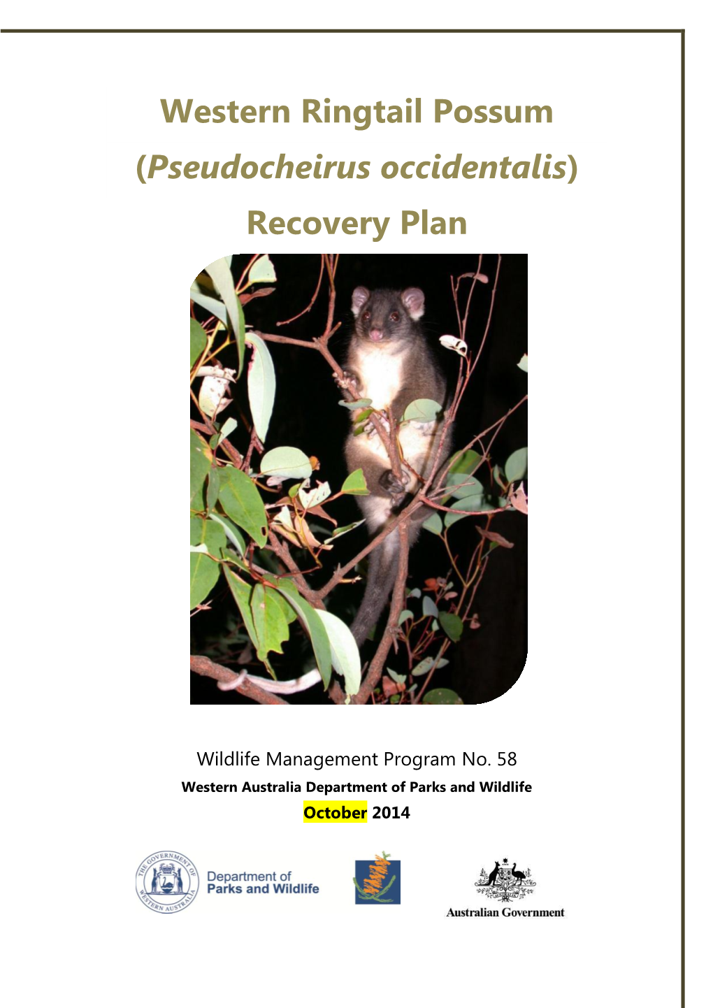 Western Ringtail Possum (Pseudocheirus Occidentalis) Recovery Plan