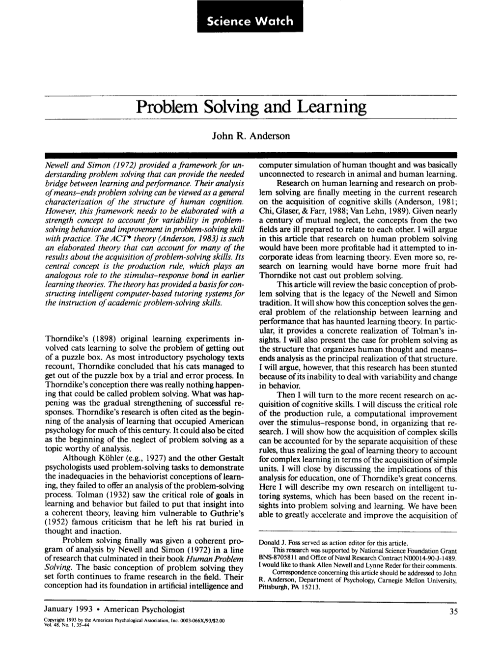 Problem Solving and Learning