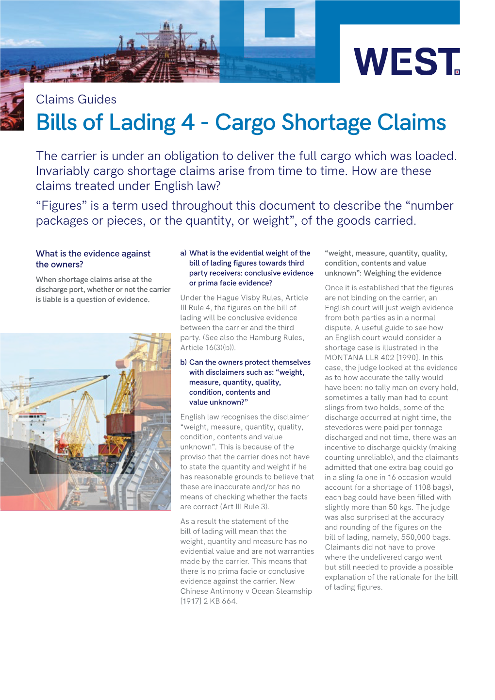 Bills of Lading 4 - Cargo Shortage Claims