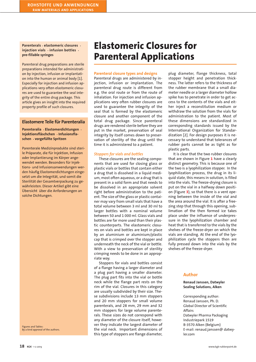 Elastomeric Closures for Parenteral Applications