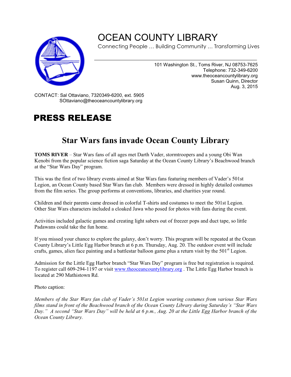 Star Wars Fans Invade Ocean County Library