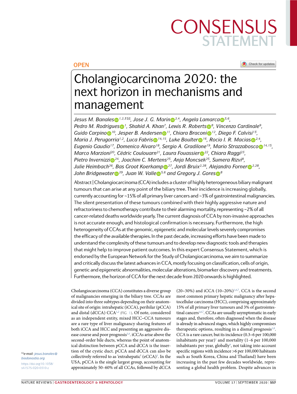 Cholangiocarcinoma 2020: the Next Horizon in Mechanisms and Management