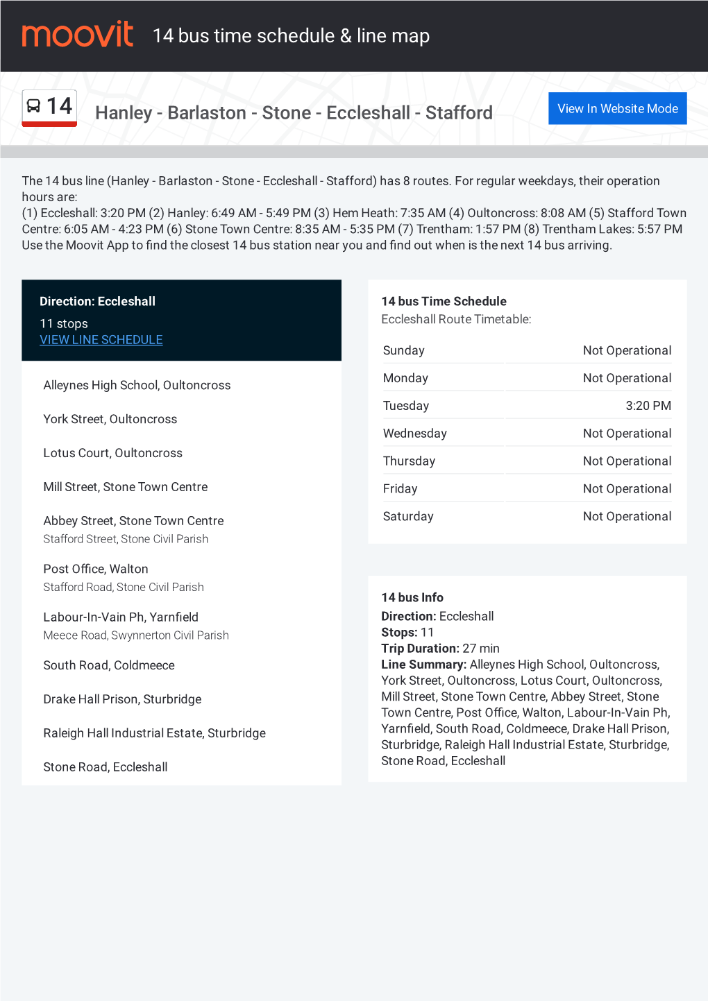 14 Bus Time Schedule & Line Route