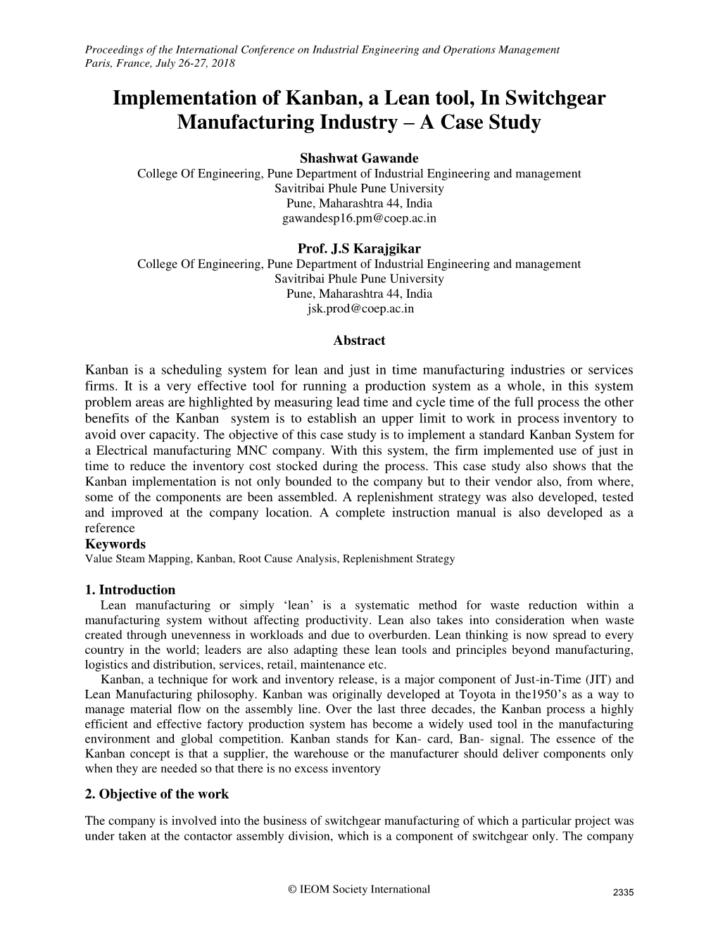 Implementation of Kanban, a Lean Tool, in Switchgear Manufacturing Industry – a Case Study