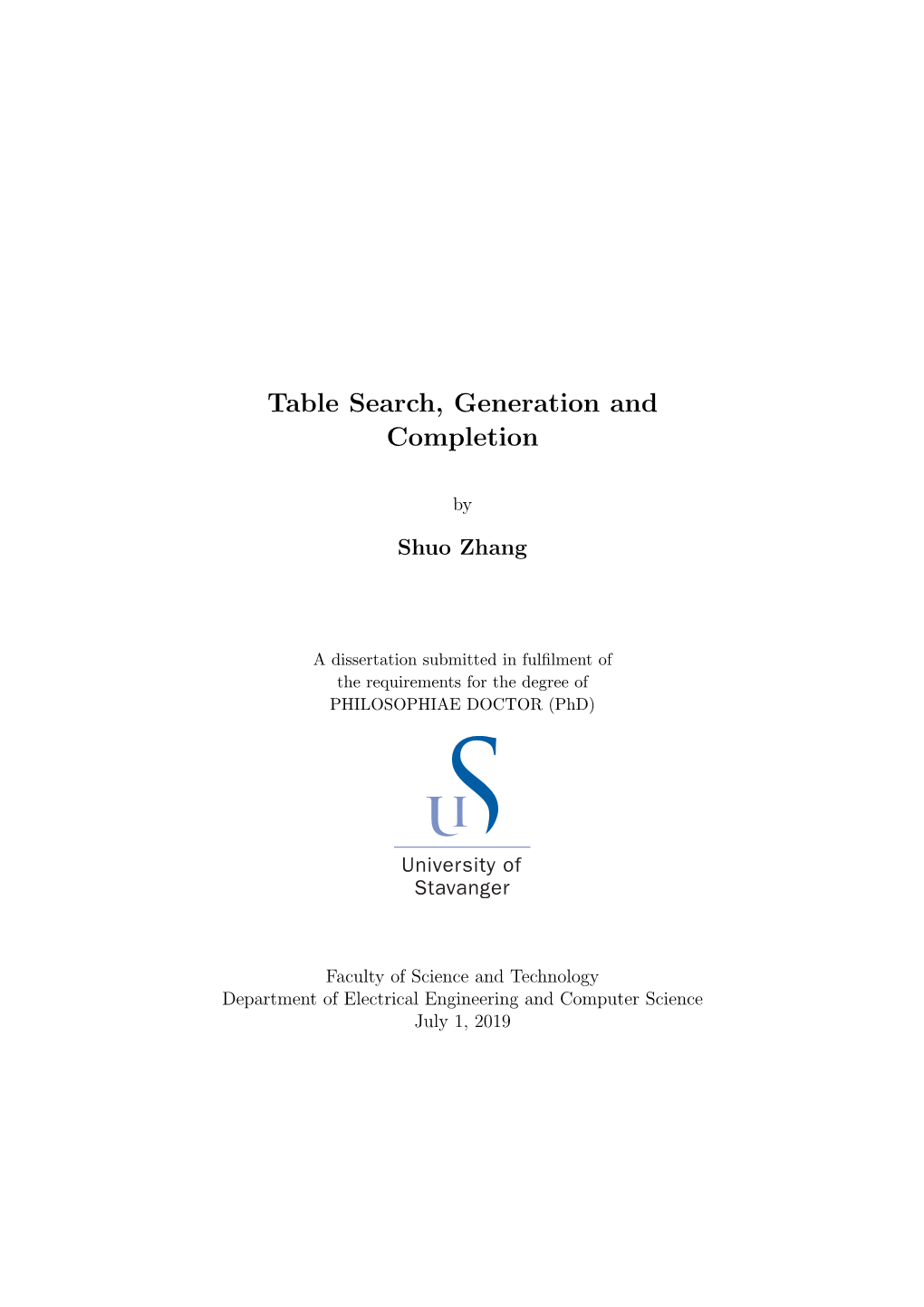 Table Search, Generation and Completion