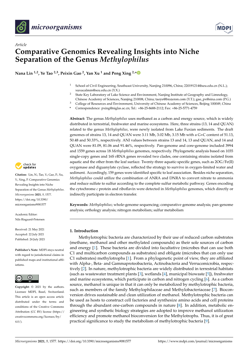 Comparative Genomics Revealing Insights Into Niche Separation of the Genus Methylophilus