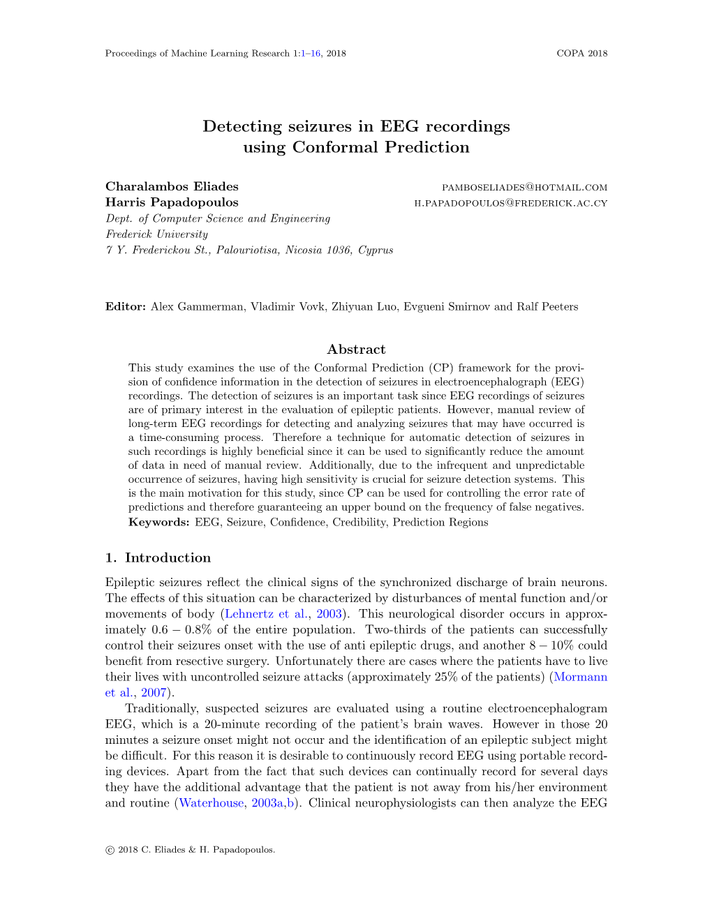 Detecting Seizures in EEG Recordings Using Conformal Prediction