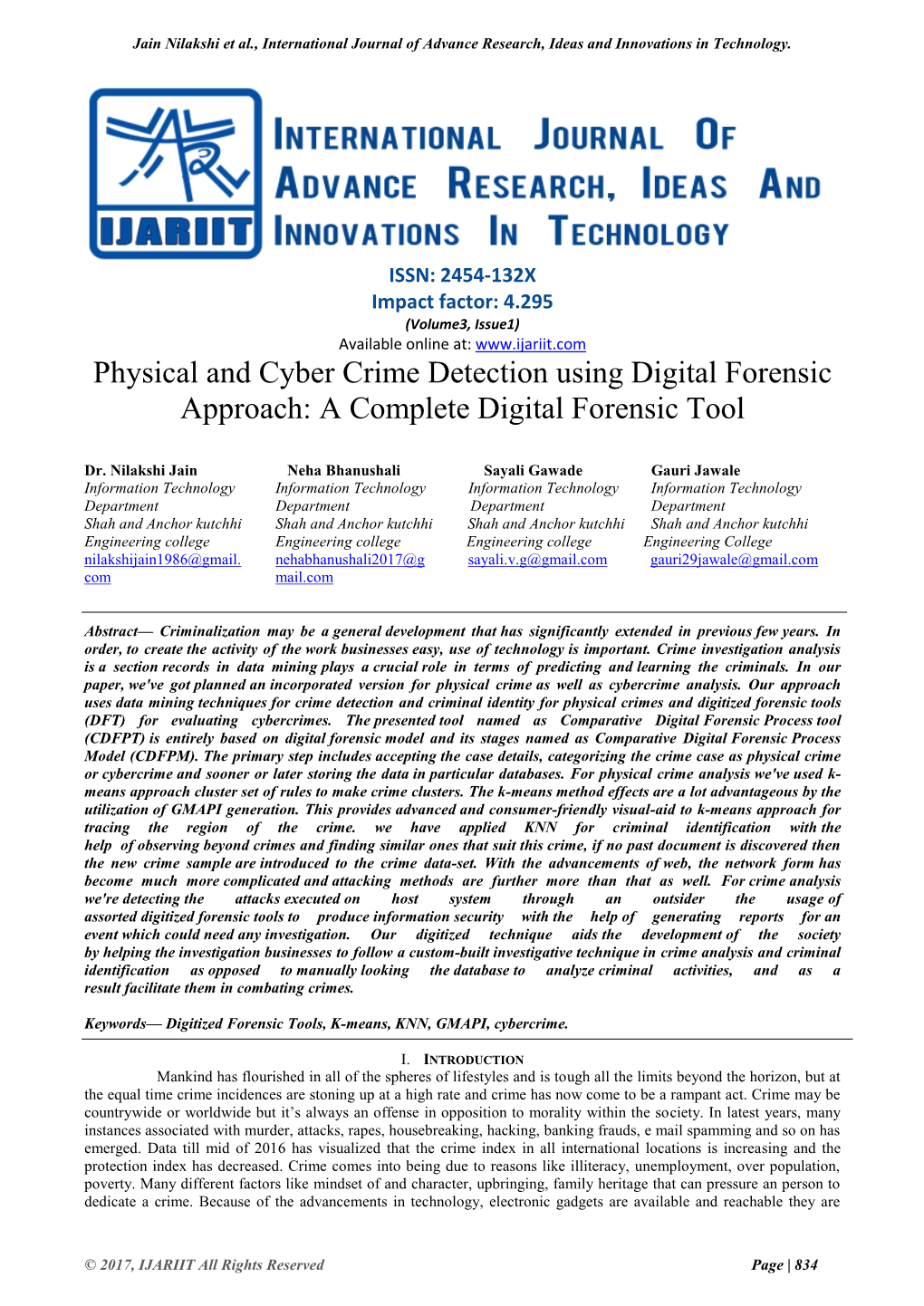 Physical and Cyber Crime Detection Using Digital Forensic Approach: a Complete Digital Forensic Tool