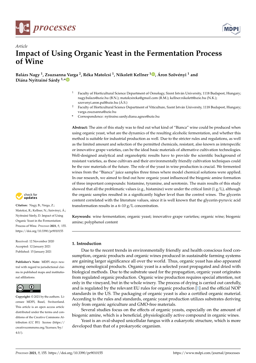 Impact of Using Organic Yeast in the Fermentation Process of Wine