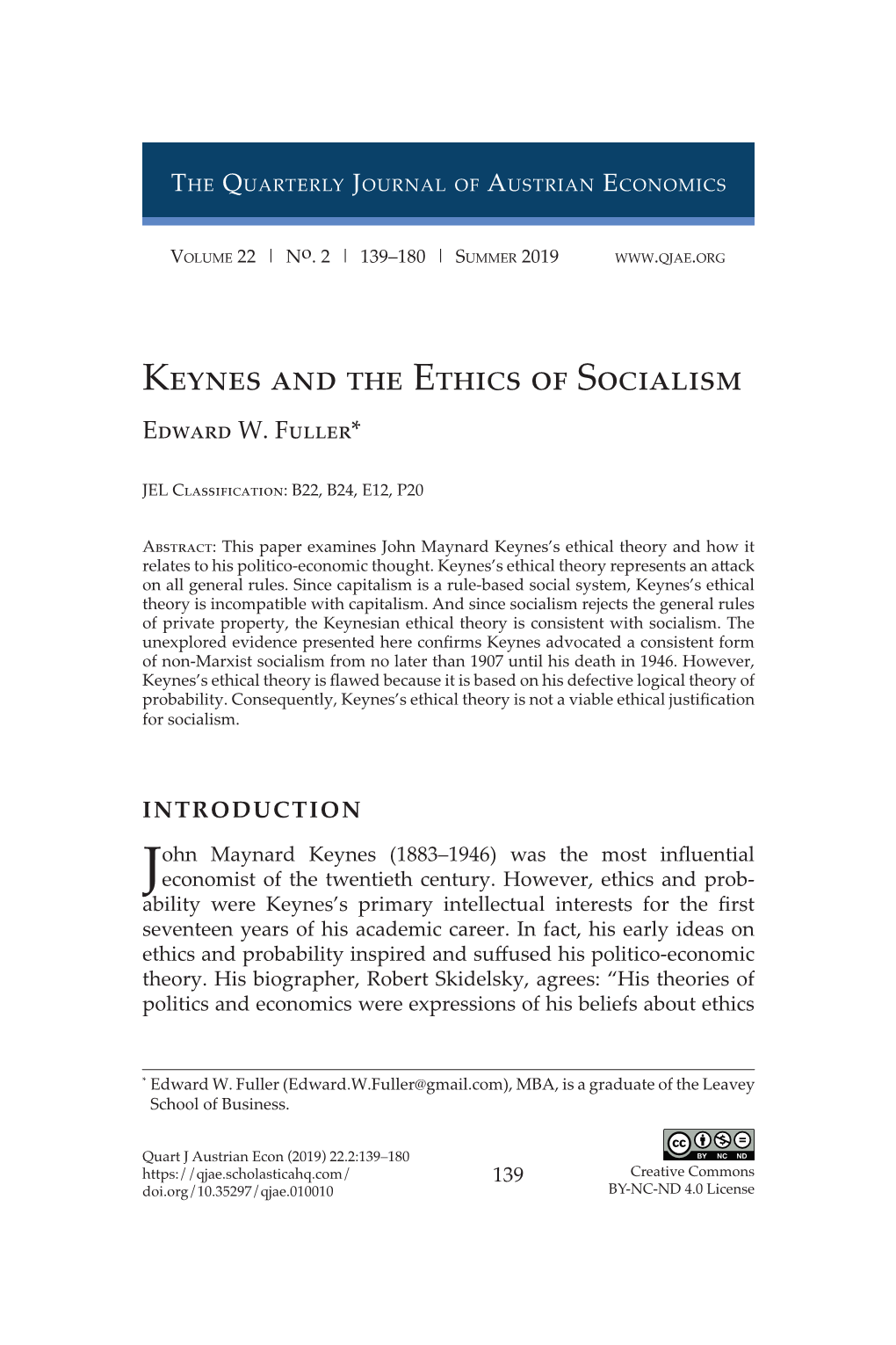 Keynes and the Ethics of Socialism Edward W