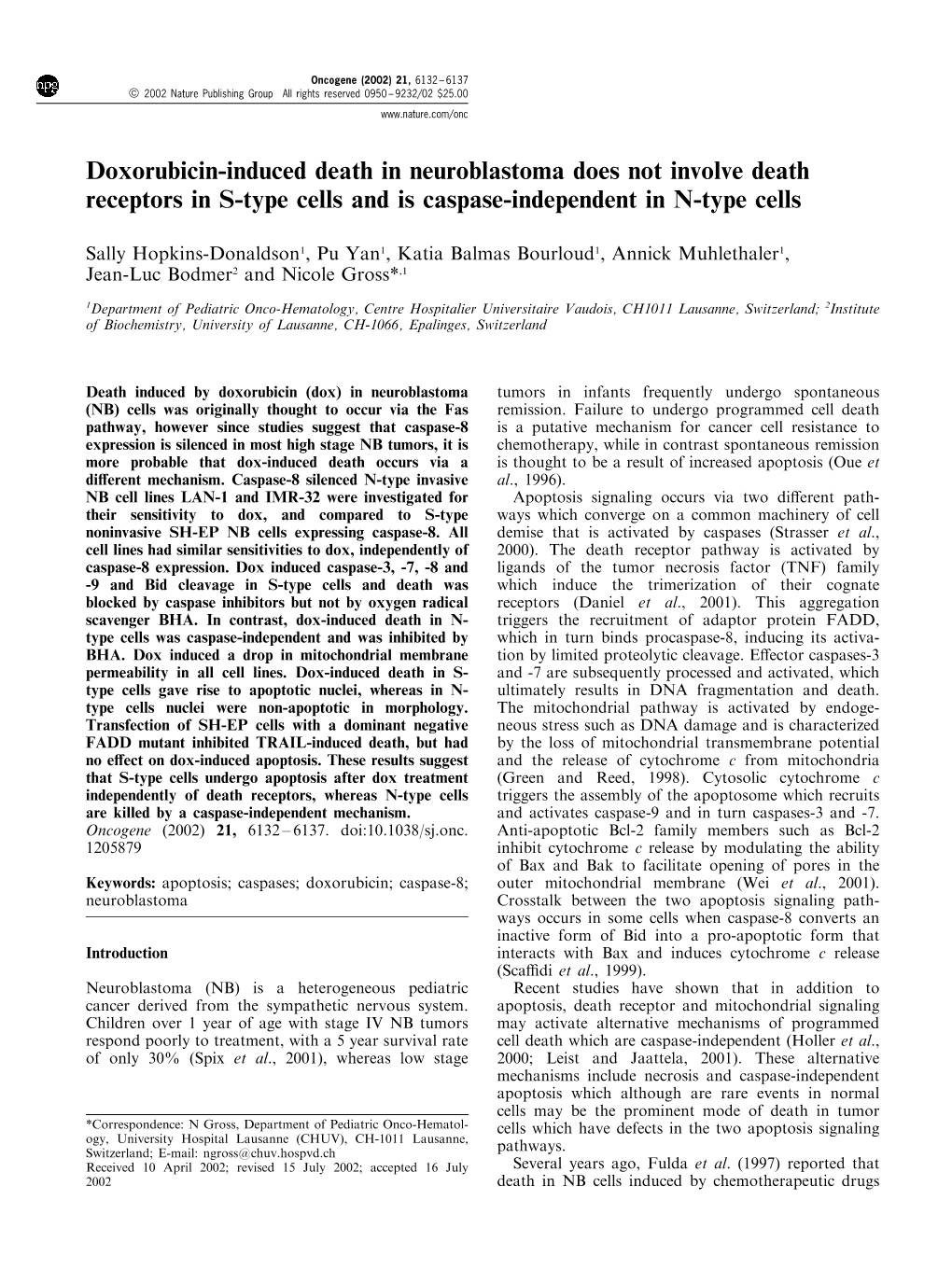 Doxorubicin-Induced Death in Neuroblastoma Does Not Involve Death Receptors in S-Type Cells and Is Caspase-Independent in N-Type Cells