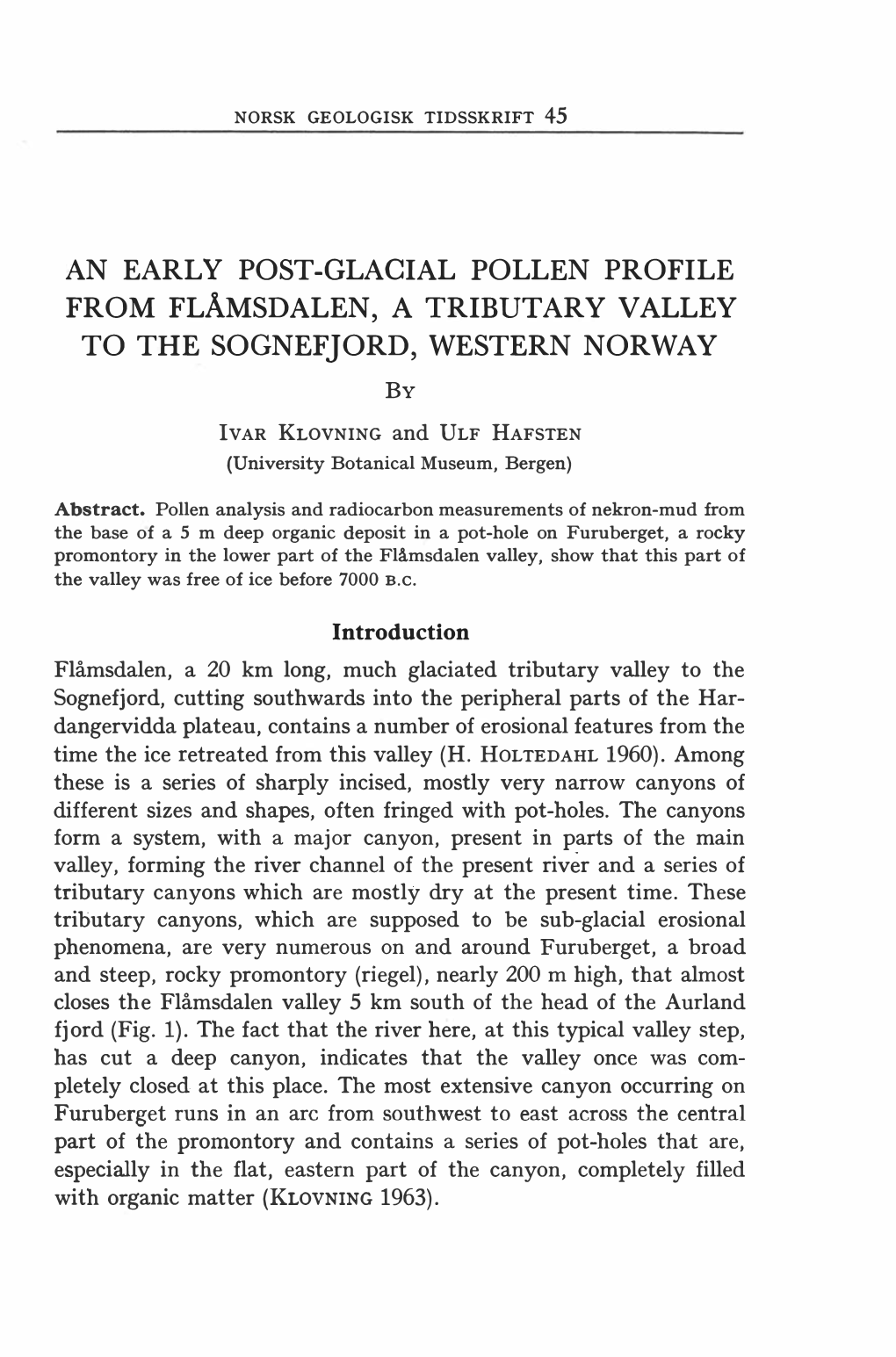NORSK GEOLOGISK TIDSSKRIFT 45 by IVAR KLOVNING and ULF