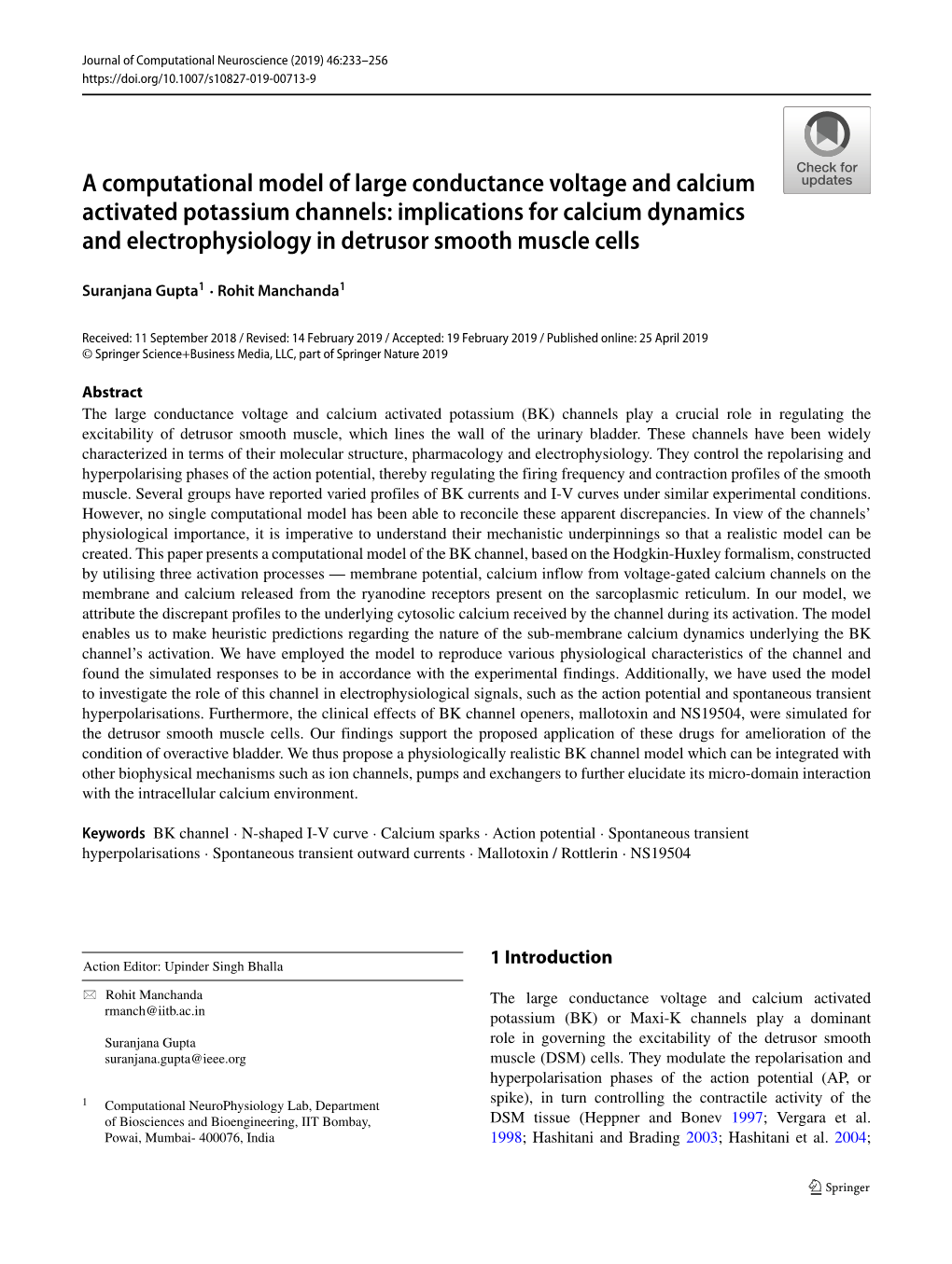 A Computational Model of Large Conductance Voltage and Calcium