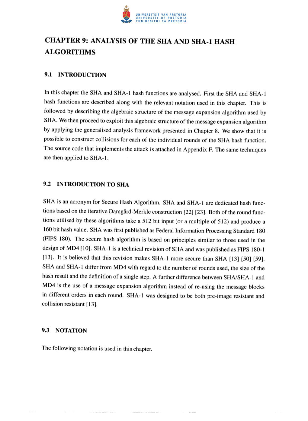 CHAPTER 9: ANALYSIS of the SHA and SHA-L HASH ALGORITHMS