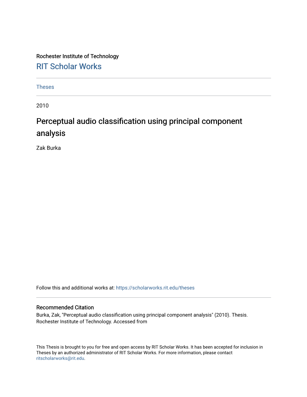 Perceptual Audio Classification Using Principal Component Analysis