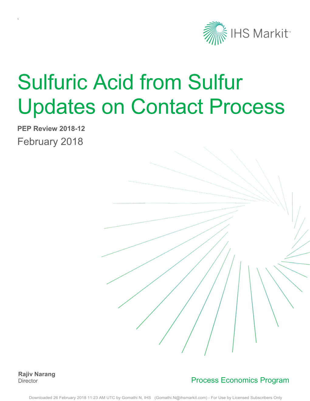 Sulfuric Acid from Sulfur Updates on Contact Process PEP Review 2018-12 February 2018