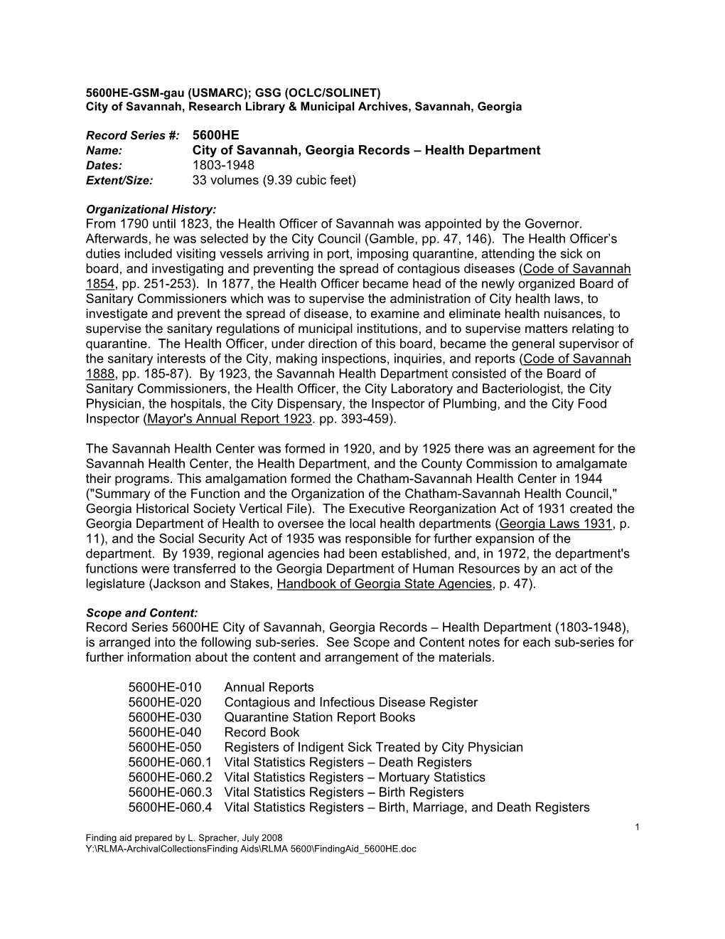 City of Savannah, Georgia Records – Health Department 1803-1948 33