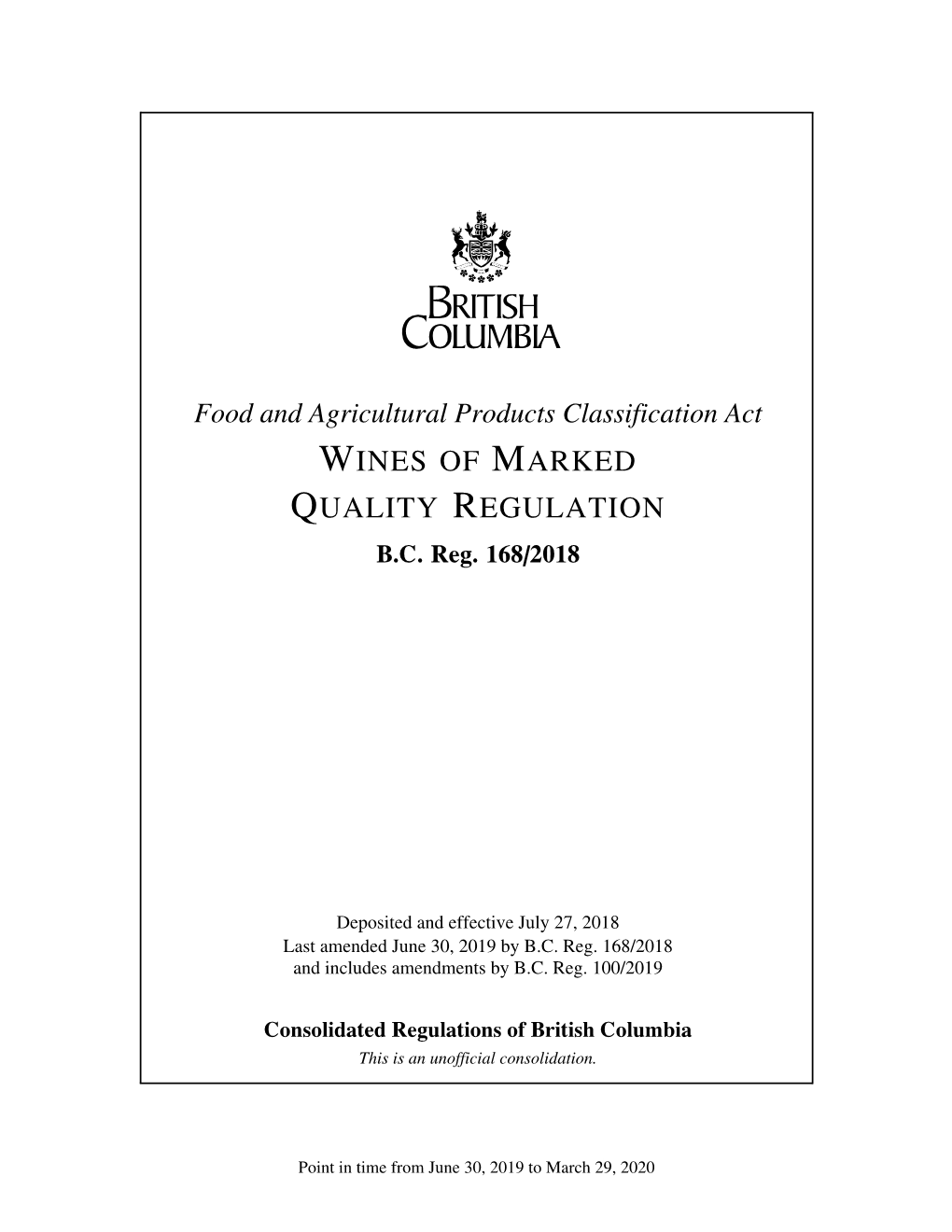 Wines of Marked Quality Regulation B.C