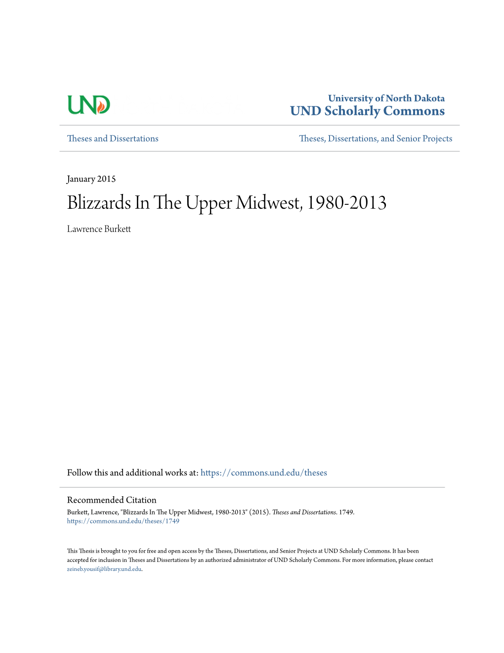 Blizzards in the Upper Midwest, 1980-2013