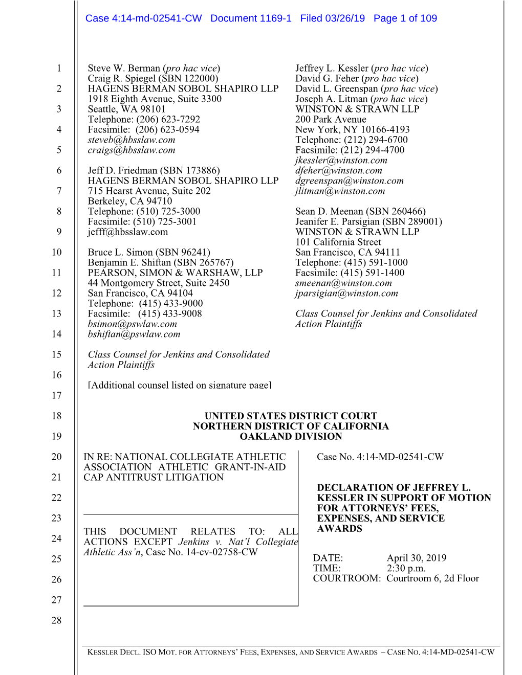 Case 4:14-Md-02541-CW Document 1169-1 Filed 03/26/19 Page 1 of 109